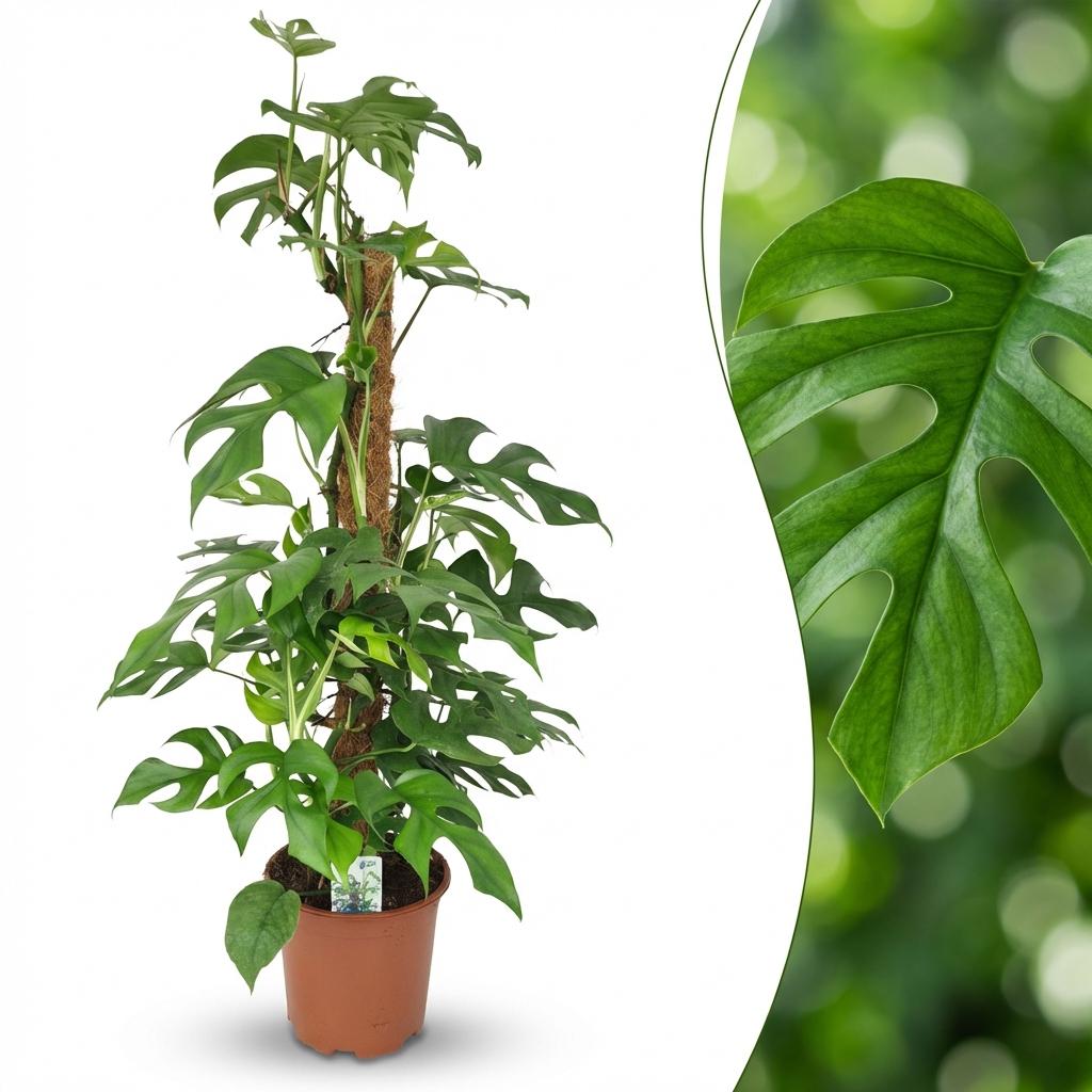 Green boutiQ - Zimmerpflanze - Mini Monstera - Monstera Minima am Moosstab - Grün - Pflegeleicht - 1 Pflanze - Topf 19cm - Höhe 90cm